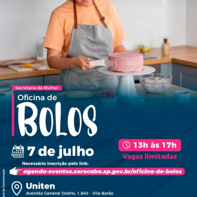 Secretaria da Mulher abre inscrições para a oficina gratuita de bolos
