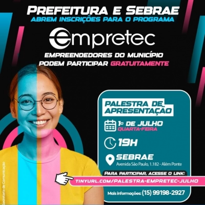 Palestra do Empretec ocorre em 1º de julho