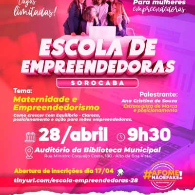 Secretaria da Mulher abre inscrições para o 3º evento do ano da Escola de Empreendedoras com o tema “Maternidade e Empreendedorismo”