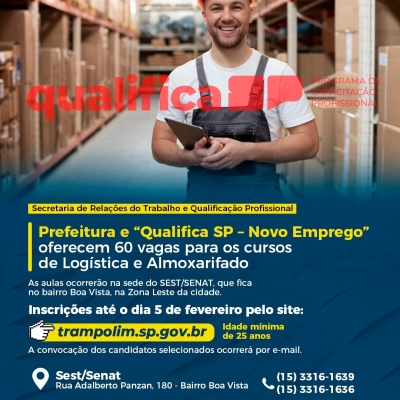 Prefeitura e “Qualifica SP – Novo Emprego” oferecem 60 vagas para os cursos de Logística e Almoxarifado