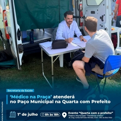 ‘Médico na Praça’ atende no Paço Municipal nesta quarta-feira (1º)