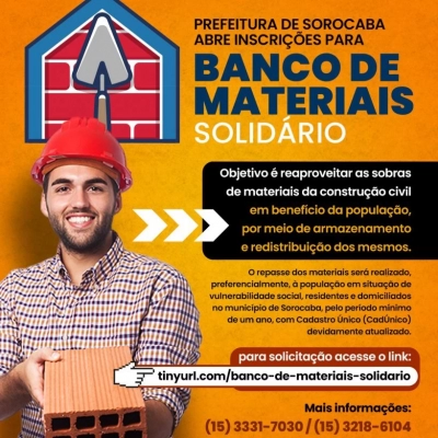 Prefeitura de Sorocaba abre inscrições para o programa Banco de Materiais Solidário
