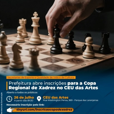 Prefeitura abre inscrições para a Copa Regional de Xadrez no CEU das Artes