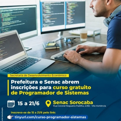 Prefeitura e Senac abrem inscrições para curso gratuito de Programador de Sistemas