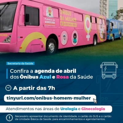 Prefeitura divulga agenda de abril dos Ônibus Azul e Rosa da Saúde