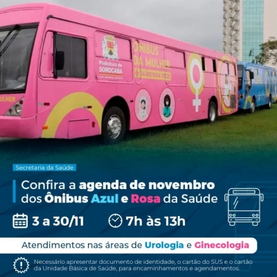 Prefeitura de Sorocaba divulga agenda de outubro dos Ônibus Azul e Rosa da Saúde.