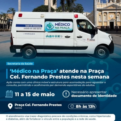 ‘Médico na Praça’ atende na Praça Cel. Fernando Prestes nesta semana