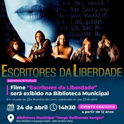Filme “Escritores da Liberdade” será exibido na Biblioteca Municipal nesta sexta-feira (24)
