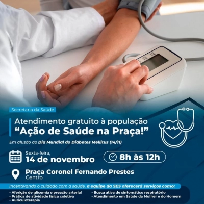 “Ação de Saúde na Praça!” oferece atendimento gratuito à população no dia 14 de novembro