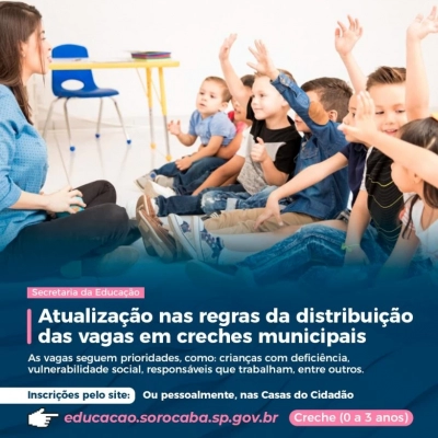 Sorocaba atualiza regra de atribuição de vagas em creches no Cadastro Municipal Unificado