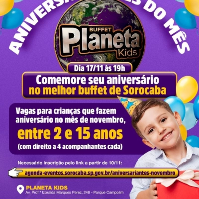 Prefeitura de Sorocaba promove festa para aniversariantes de novembro em buffet infantil no Campolim