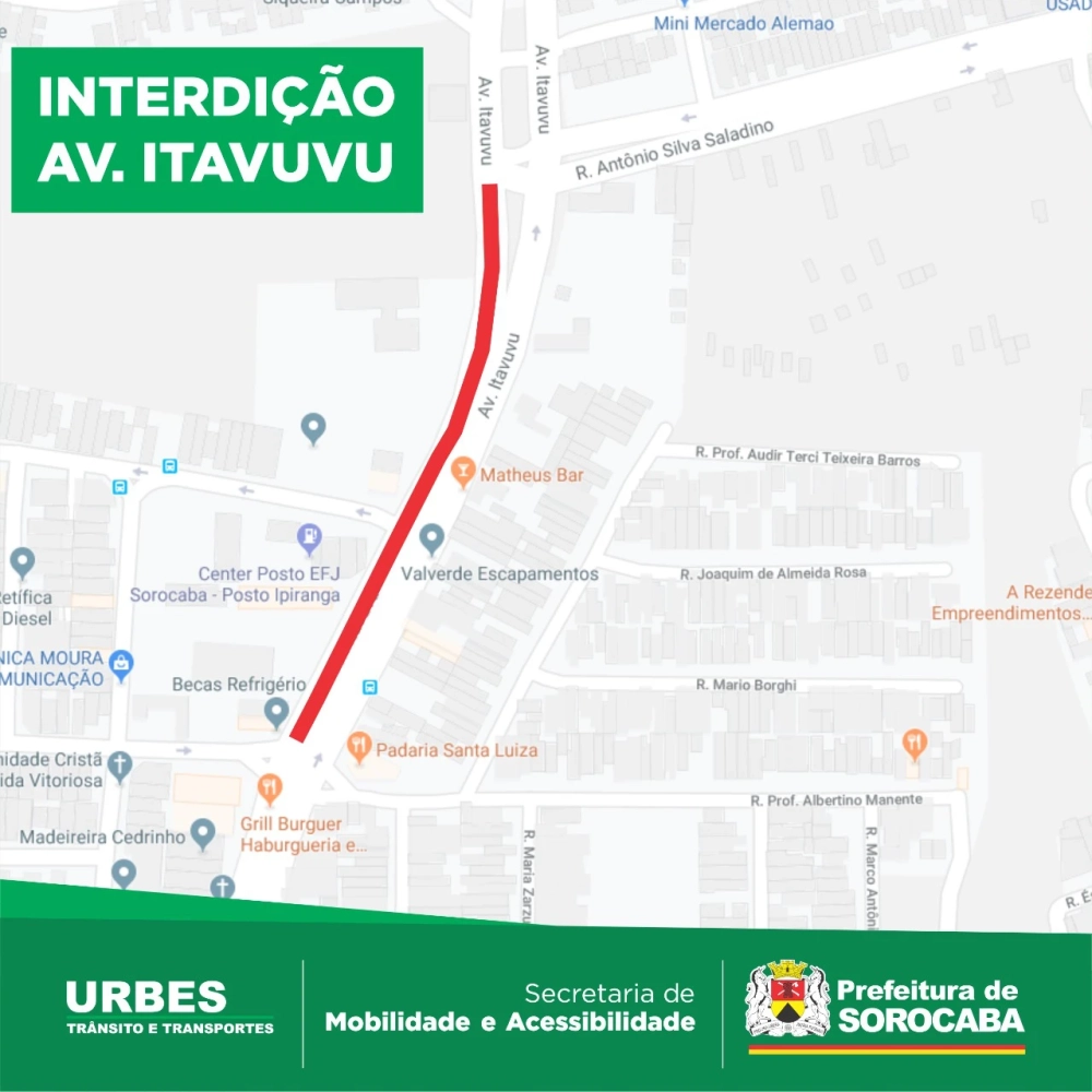 Trecho da Itavuvu será interditado parcialmente neste domingo e segunda-feira